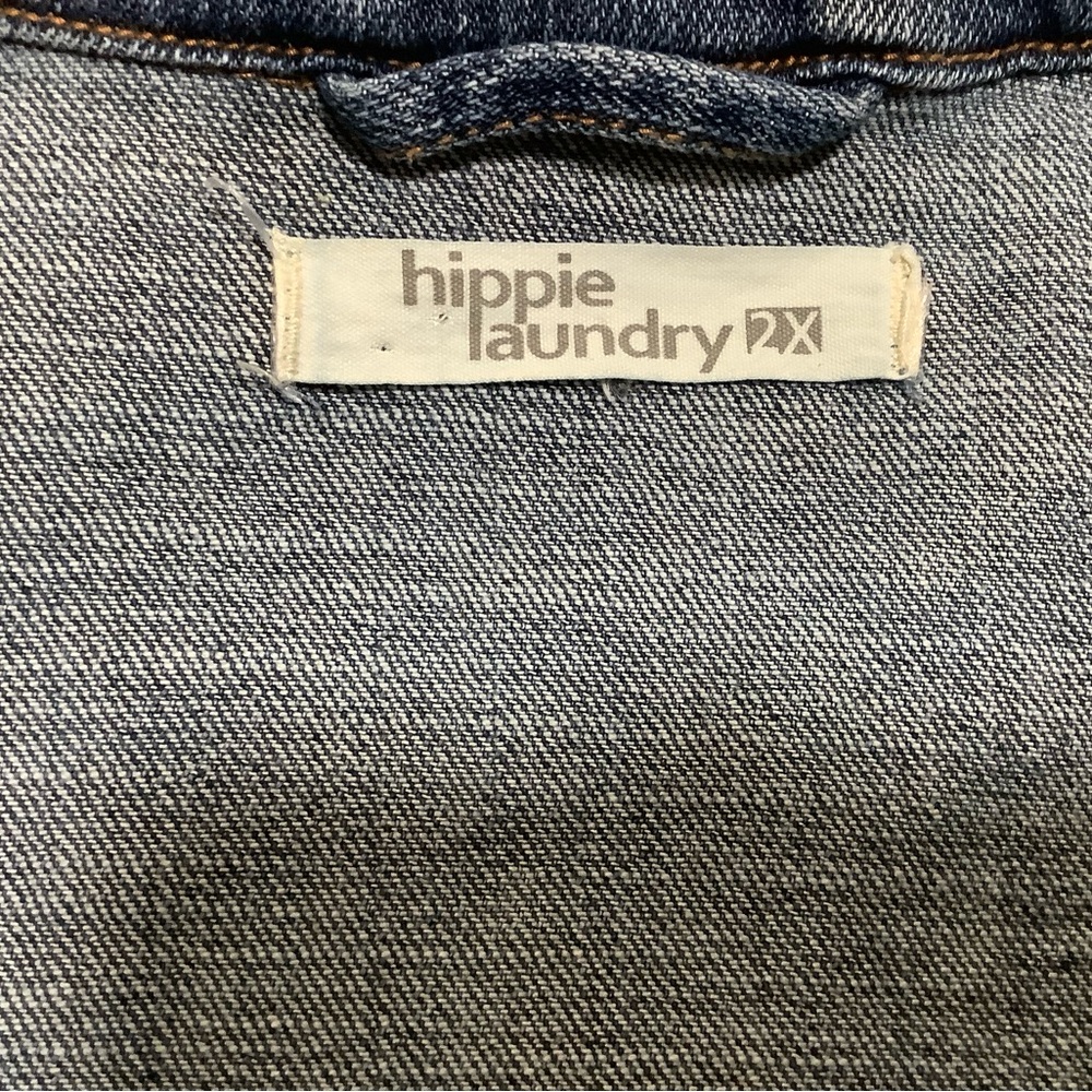 Hippie Laundry upcycled Denim Jacket with Black Knit sleeves and scarf. - Picture 5 of 10
